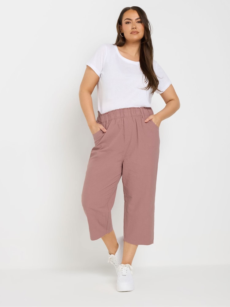 Yours Curve Pink Cool 100% Cotton Cropped Trousers - Image 2 of 5