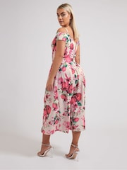 Yours Curve Pink London Floral Cold Shoulder Bardot Dress - Image 4 of 5