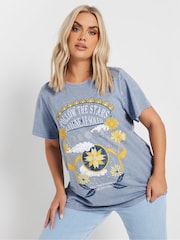 Yours Curve Blue Follow The Star Placement 100% Cotton T-Shirt - Image 1 of 5