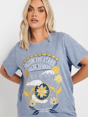 Yours Curve Blue Follow The Star Placement 100% Cotton T-Shirt - Image 3 of 5