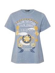 Yours Curve Blue Follow The Star Placement 100% Cotton T-Shirt - Image 5 of 5