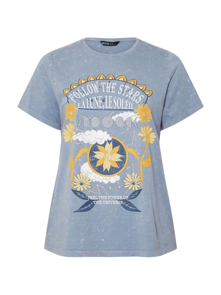 Yours Curve Blue Follow The Star Placement 100% Cotton T-Shirt - Image 5 of 5