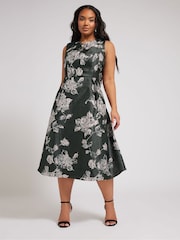 Yours Curve Black London Jacquard Floral Notch Neck Dress - Image 1 of 5