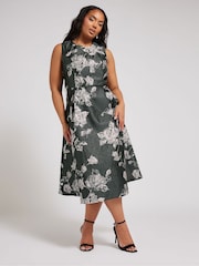 Yours Curve Black London Jacquard Floral Notch Neck Dress - Image 2 of 5