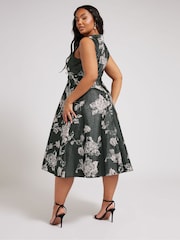 Yours Curve Black London Jacquard Floral Notch Neck Dress - Image 3 of 5