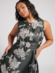 Yours Curve Black London Jacquard Floral Notch Neck Dress - Image 4 of 5