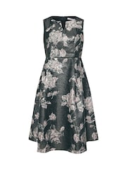 Yours Curve Black London Jacquard Floral Notch Neck Dress - Image 5 of 5