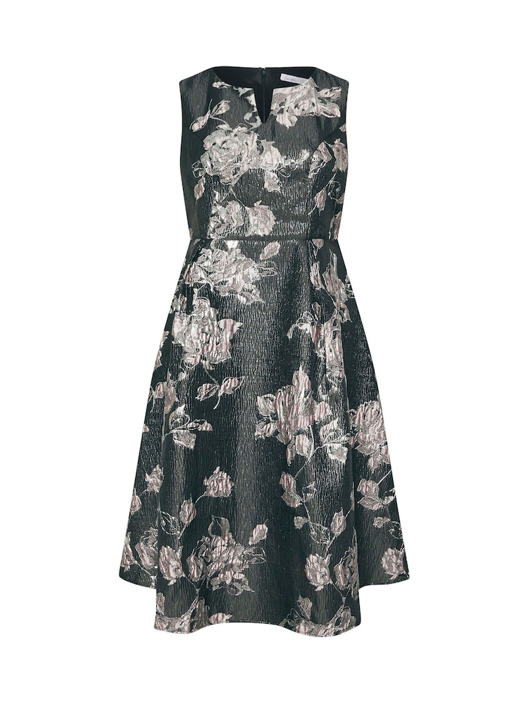 Yours Curve Black London Jacquard Floral Notch Neck Dress - Image 5 of 5