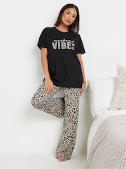 PixieGirl Petite Black Weekend Vibes Wide Leg Pyjamas Set - Image 1 of 4