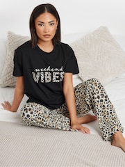 PixieGirl Petite Black Weekend Vibes Wide Leg Pyjamas Set - Image 2 of 4