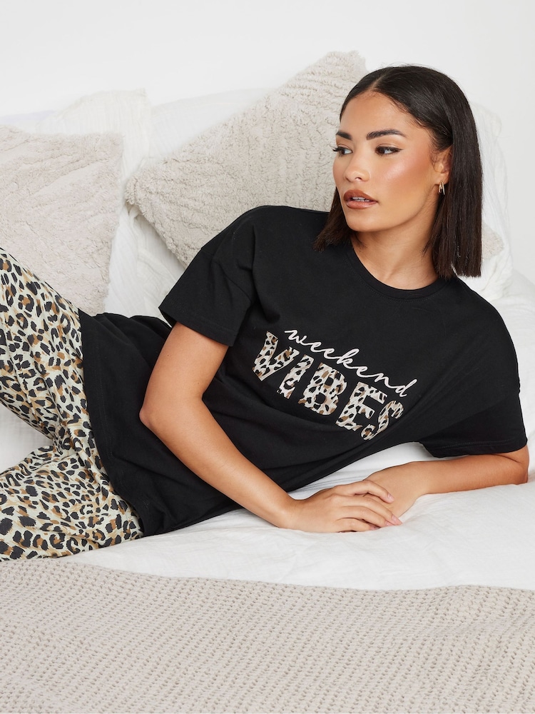 PixieGirl Petite Black Weekend Vibes Wide Leg Pyjamas Set - Image 4 of 4