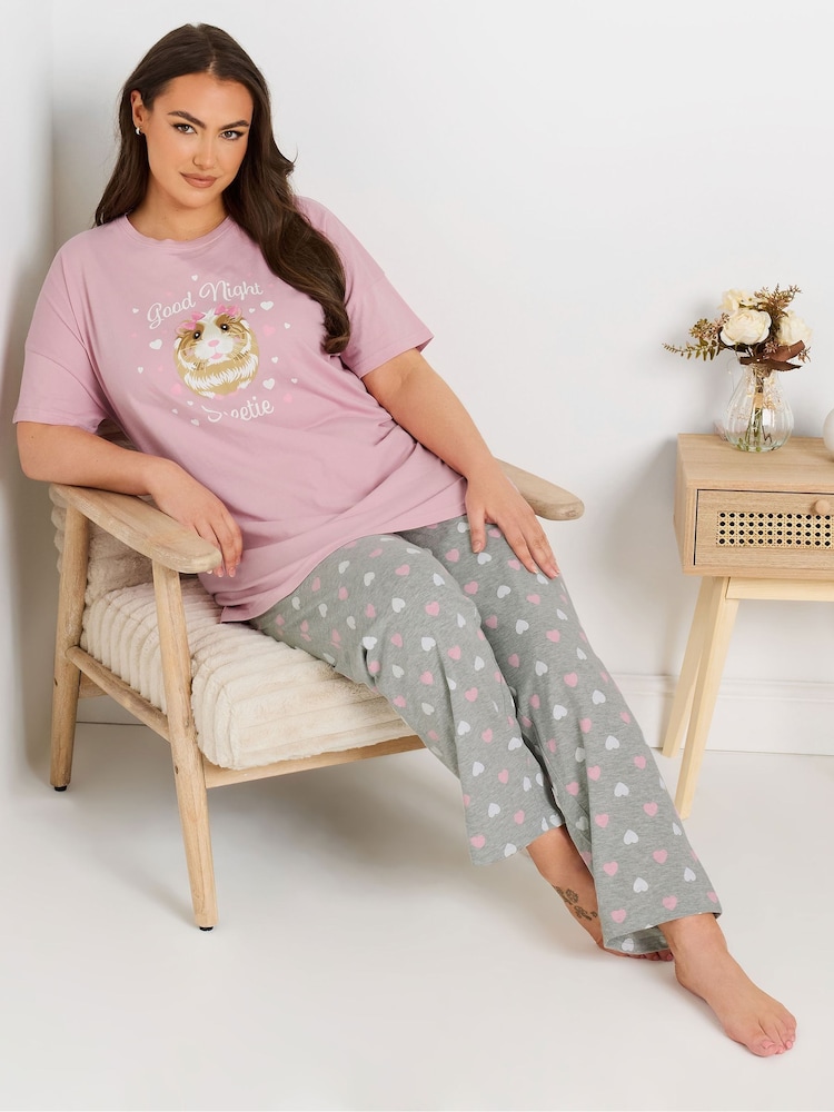 Yours Curve Good Night Guinea Pig Wide Leg Pyjamas Set - صورة 1 من 5