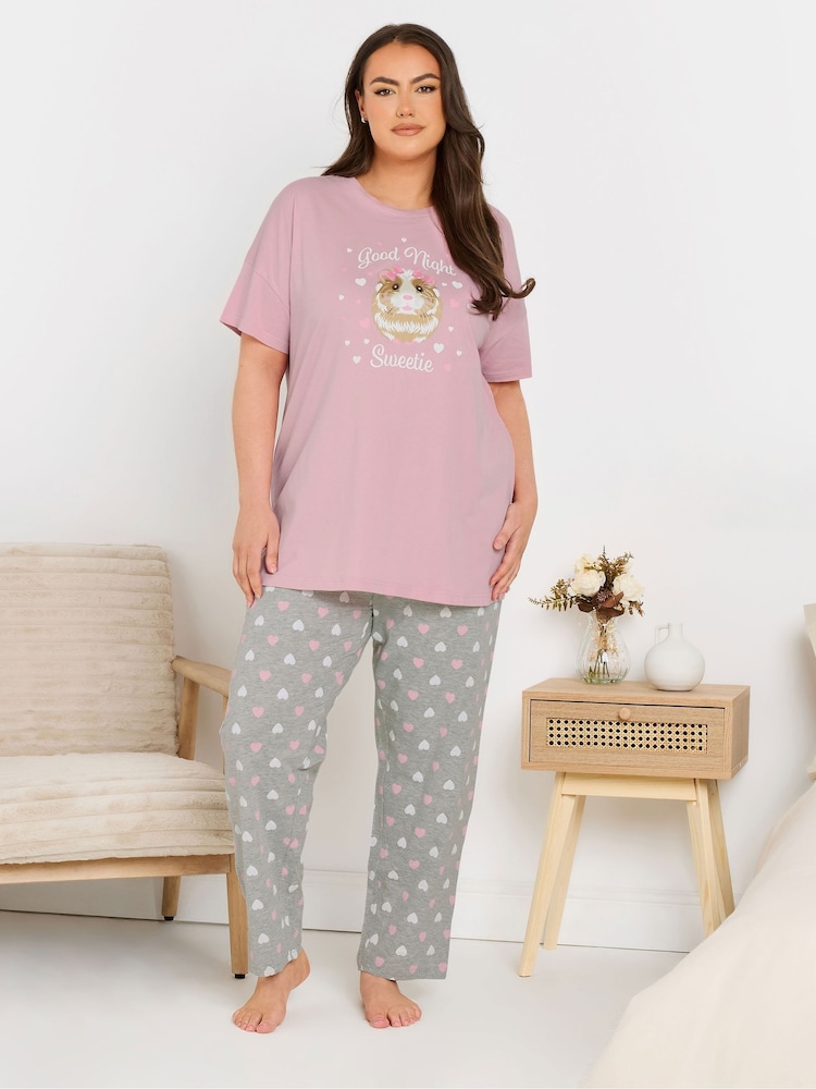 Yours Curve Good Night Guinea Pig Wide Leg Pyjamas Set - صورة 2 من 5