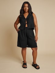 Yours Curve Black Linen Bermuda Shorts - Image 1 of 5