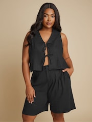 Yours Curve Black Linen Bermuda Shorts - Image 2 of 5