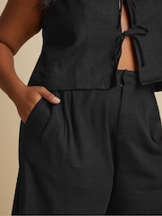 Yours Curve Black Linen Bermuda Shorts - Image 4 of 5
