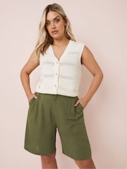 Yours Curve Green Linen Bermuda Shorts - Image 2 of 5