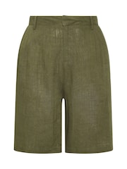 Yours Curve Green Linen Bermuda Shorts - Image 5 of 5