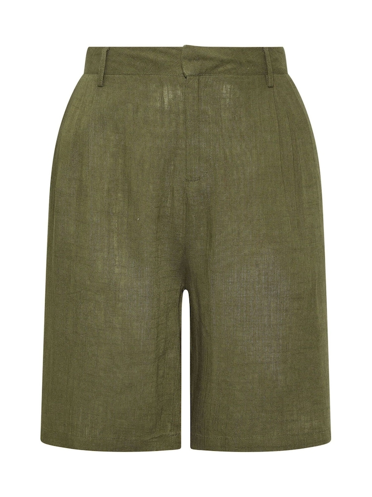 Yours Curve Green Linen Bermuda Shorts - Image 5 of 5