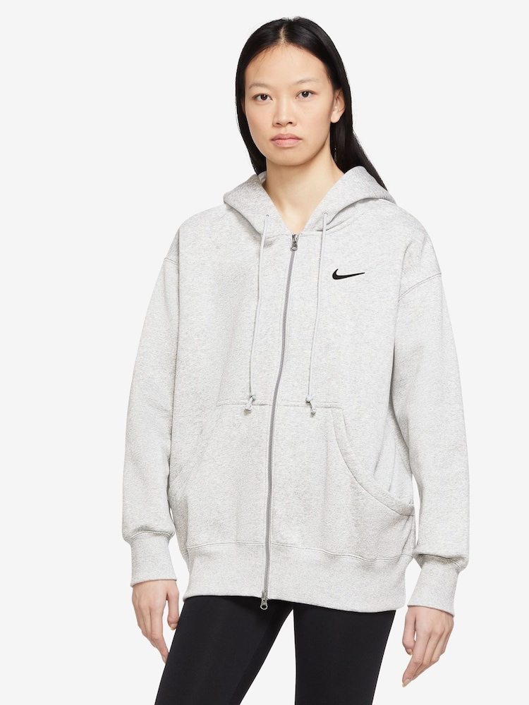 Nike Grey Womens Oversized Sportswear Phoenix Fleece Full-Zip Hoodie - Image 1 of 3