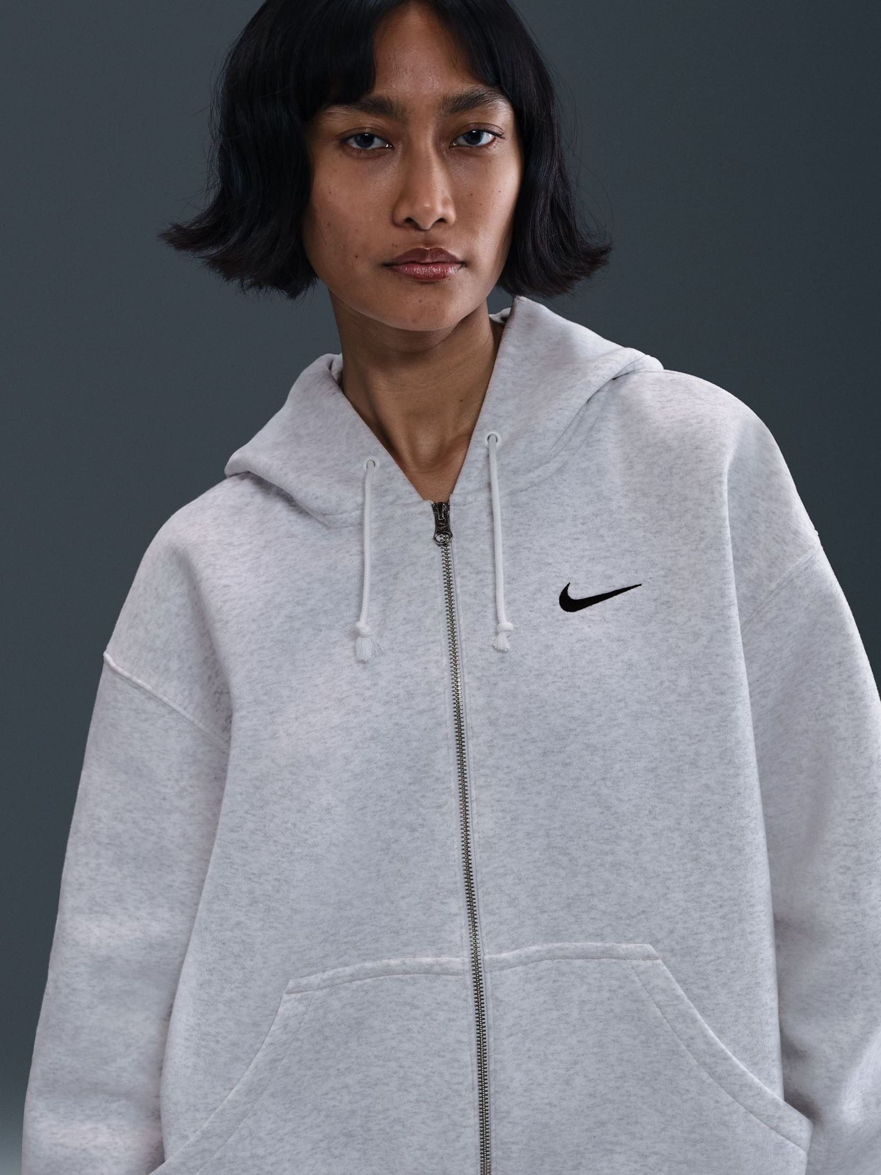 Buy Nike Grey Zip Through Phoenix Oversized Fleece Hoodie from