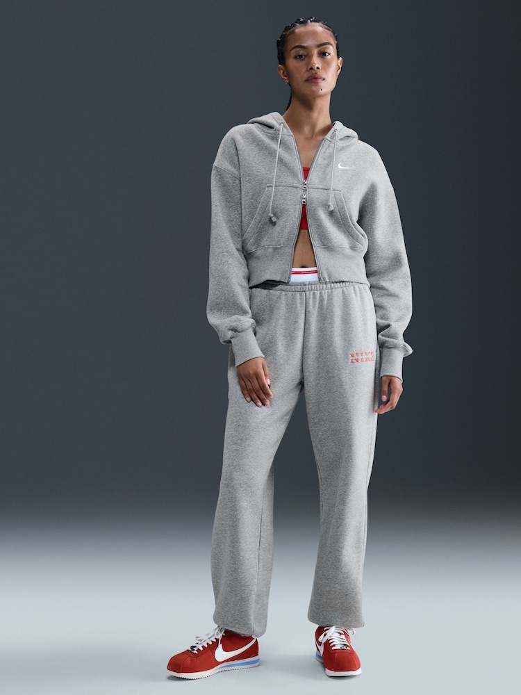 Nike Dark Grey Heather Oversized Phoenix Fleece High Rise Graphic Logo Joggers - Image 1 of 5