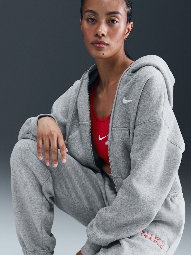 Nike Dark Grey Heather Oversized Phoenix Fleece High Rise Graphic Logo Joggers - Image 5 of 5