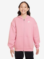 Nike Soft Pink Oversized College Club Fleece Zip-Up Hoodie - Image 1 of 3