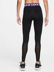 Nike Black/Court Purple Pro Mid Rise Mesh Panelled Leggings - Image 2 of 3