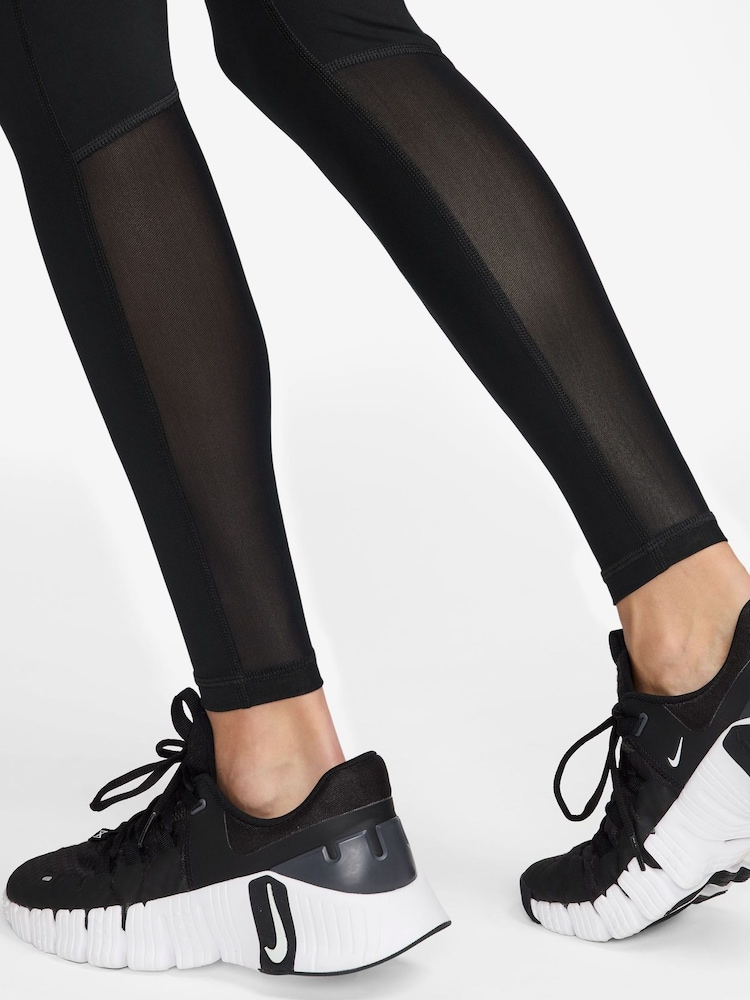 Nike Black/Court Purple Pro Mid Rise Mesh Panelled Leggings - Image 3 of 3 Nike Black/Court Purple Pro Mid Rise Mesh Panelled Leggings - Image 3 of 3