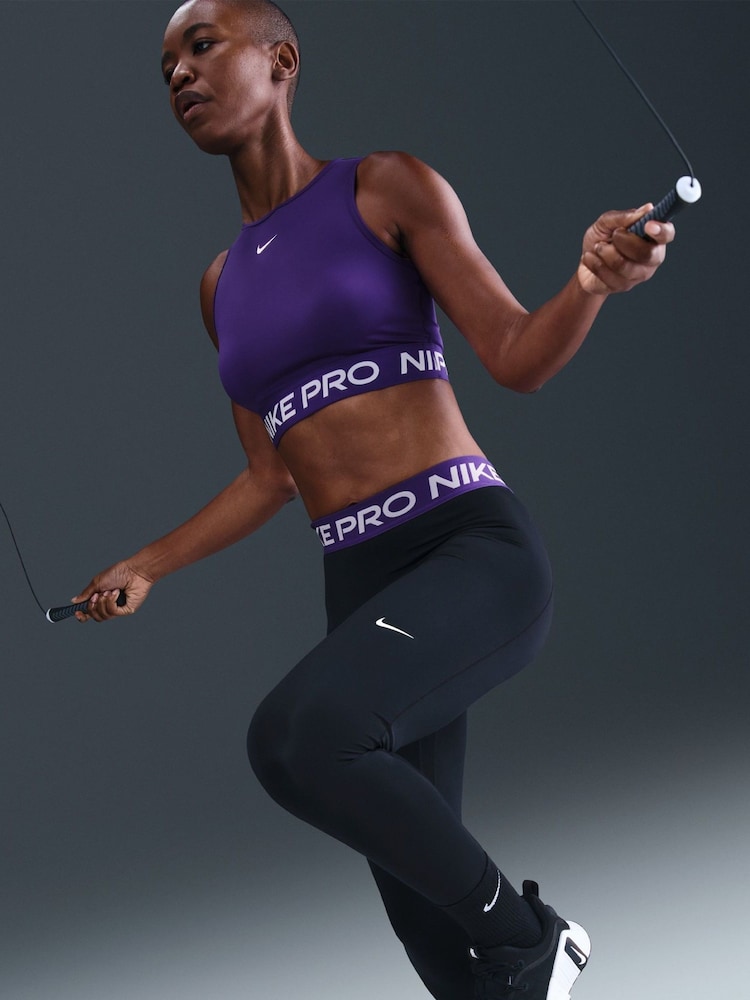 Nike Black/Court Purple Pro Mid Rise Mesh Panelled Leggings - Image 5 of 5 Nike Black/Court Purple Pro Mid Rise Mesh Panelled Leggings - Image 5 of 5