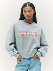Nike Dark Grey Heather Phoenix Fleece Graphic Print Logo Sweatshirt - Image 1 of 8