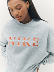 Nike Dark Grey Heather Phoenix Fleece Graphic Print Logo Sweatshirt - Image 3 of 8