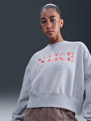 Nike Dark Grey Heather Phoenix Fleece Graphic Print Logo Sweatshirt - Image 4 of 8