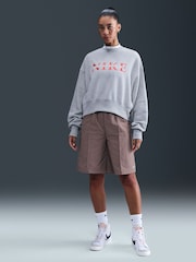 Nike Dark Grey Heather Phoenix Fleece Graphic Print Logo Sweatshirt - Image 6 of 8