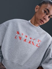 Nike Dark Grey Heather Phoenix Fleece Graphic Print Logo Sweatshirt - Image 7 of 8