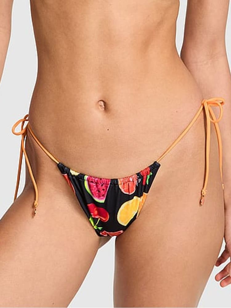 Victoria's Secret PINK Black Fruit Cheeky Tie Side Charm Bikini Bottoms - Image 1 of 3