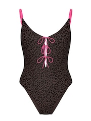 Victoria's Secret PINK Brown Leopard Tie Front Swimsuit - Image 3 of 3