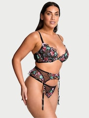 Victoria's Secret Dark Blossom Black Embroidery Garter Belt - Image 1 of 2
