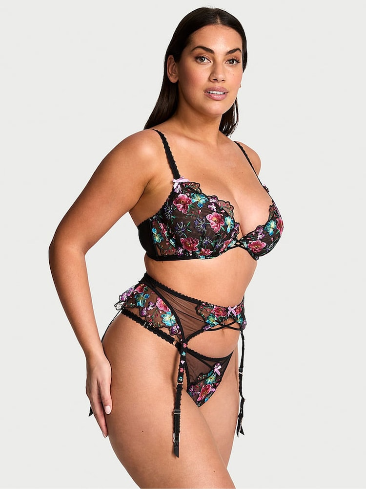 Victoria's Secret Dark Blossom Black Embroidery Garter Belt - Image 1 of 2