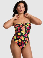 Victoria's Secret PINK Black Fruit Halter Keyhole Charm Swimsuit - Image 1 of 2