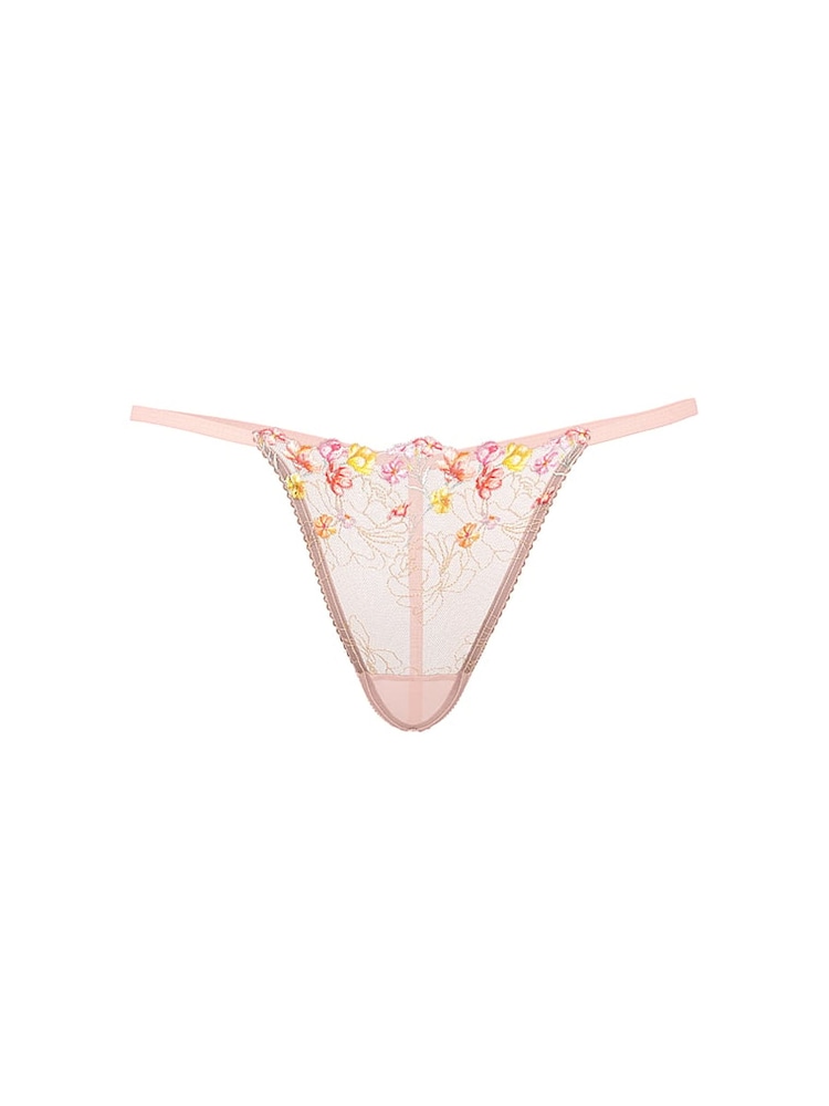 Victoria's Secret Bloom Pink G String Wildflower Embroidery Knickers - Image 3 of 3