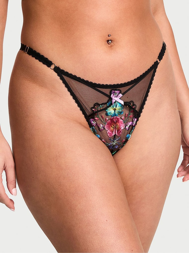 Victoria's Secret Dark Blossom Black Thong Embroidery Knickers - Image 1 of 2
