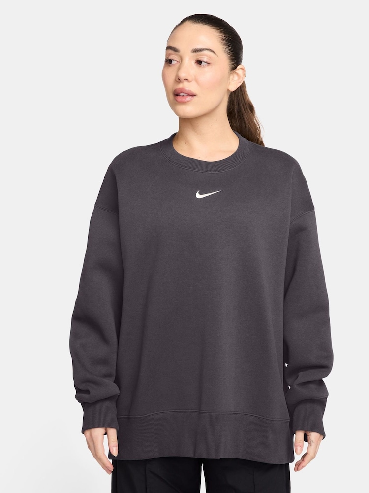 Nike Dark Grey Oversized Phoenix Fleece Crew Neck Sweatshirt - Image 1 of 9 Nike Dark Grey Oversized Phoenix Fleece Crew Neck Sweatshirt - Image 1 of 9