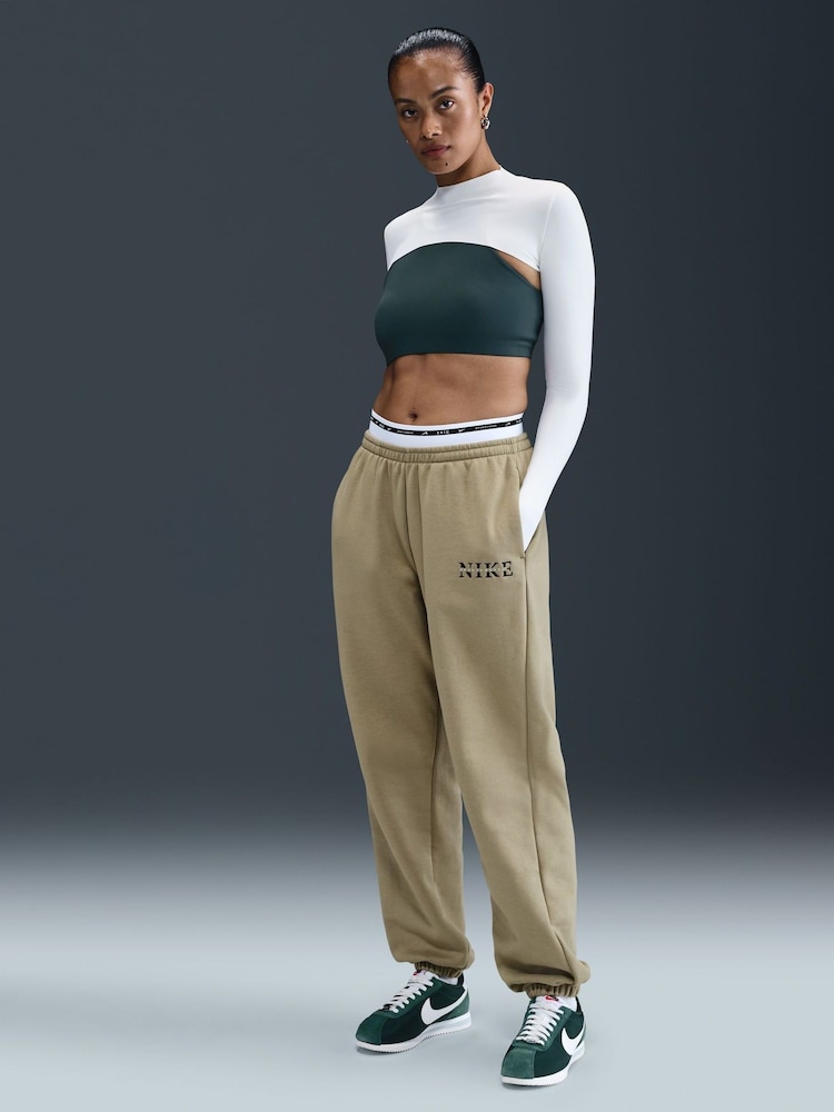 Nike Brown Oversized Phoenix Fleece High Rise Graphic Logo Joggers - Image 1 of 5