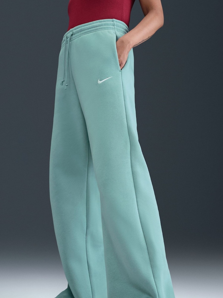 Buy Nike Blue Sportswear Phoenix Fleece High Waisted Wide Leg