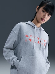 Nike Dark Grey Heather Oversized Phoenix Fleece Graphic Logo Hoodie - Image 3 of 6