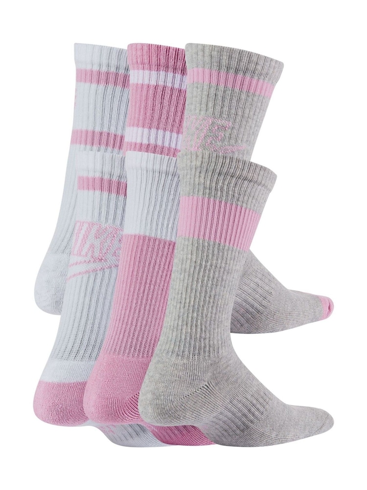 Nike White pink Kids Cushioned Crew Socks 6 Pack - Image 2 of 5