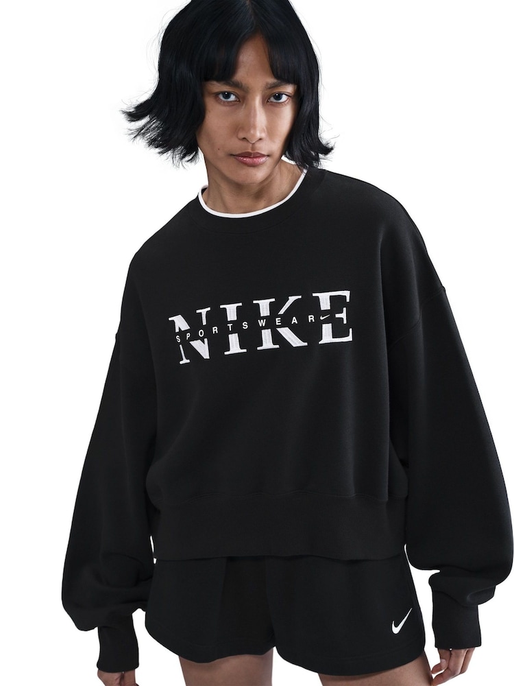 Nike Black Phoenix Fleece Graphic Print Logo Sweatshirt - Image 10 of 10