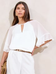 Lipsy Chiffon Satin Mix Flute Sleeve Top - Imagem 1 de 4